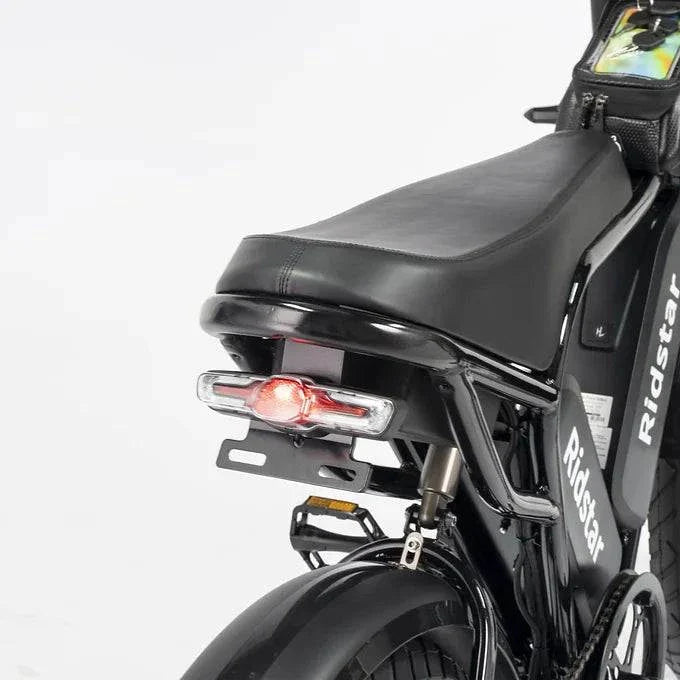 Ridstar electric bike rear view with sleek design and comfortable saddle.